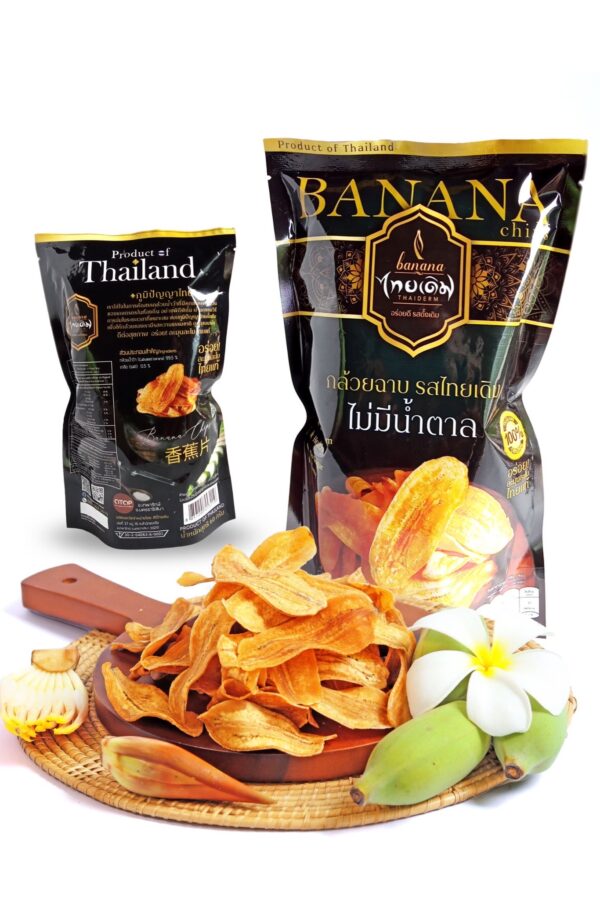 Banana Thaiderm กล้วยฉาบไม่มีน้ำตาล ขนาด 50 กรัม ราคา 85 บาท